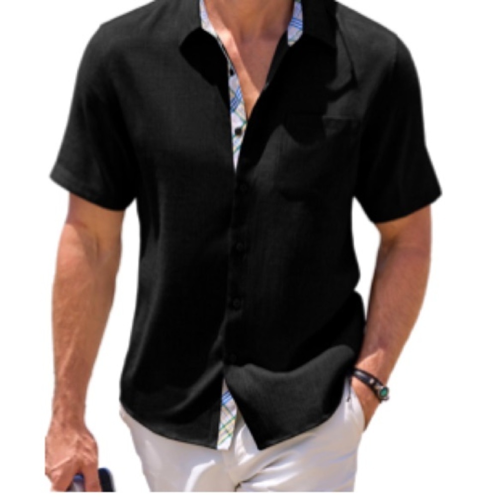 NWT Linen Men's Black Short Sleeve Shirt XXL